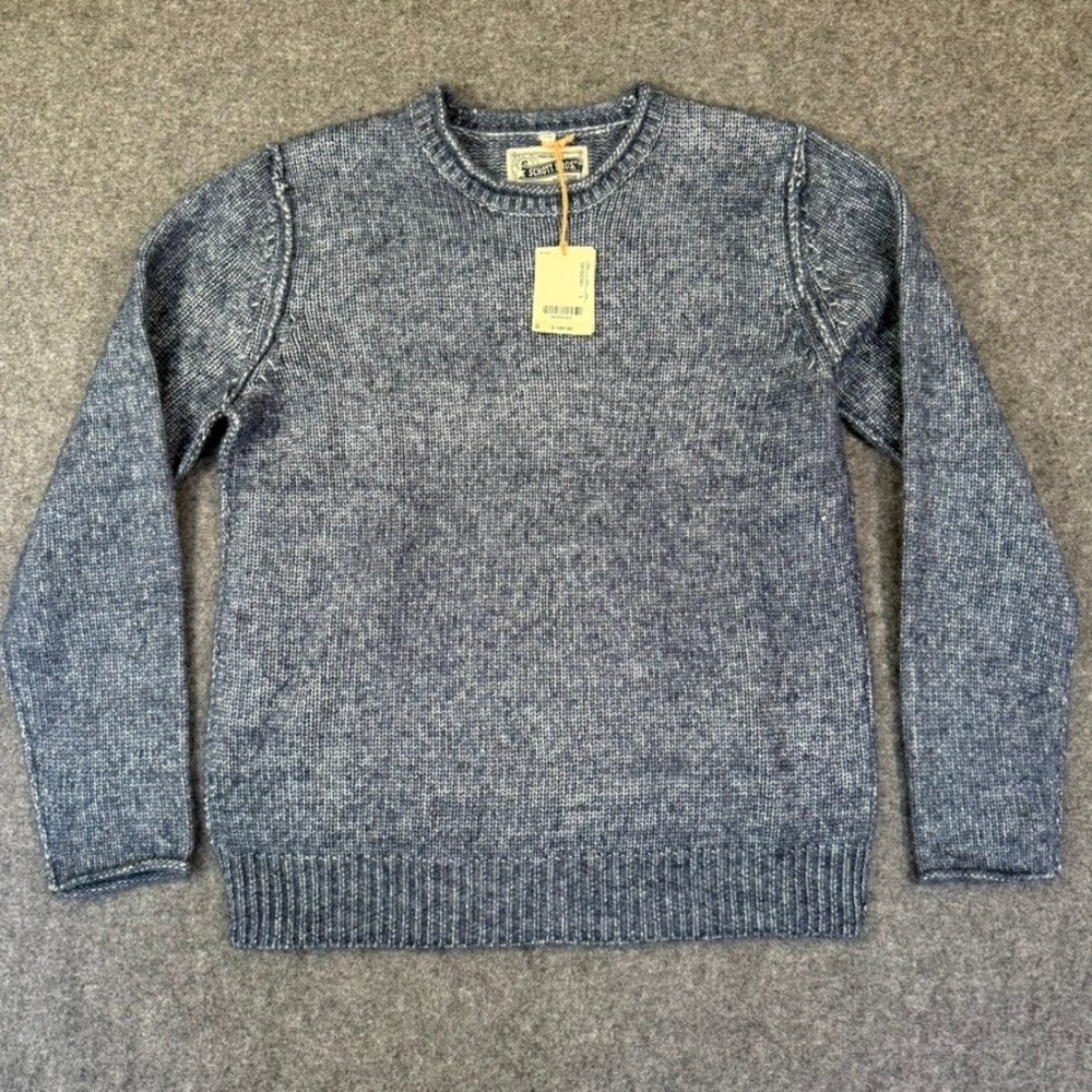 Schott NYC Mens Navy Marled Wool Blend Chunky Rolled Edge Crewneck Sweater L NWT